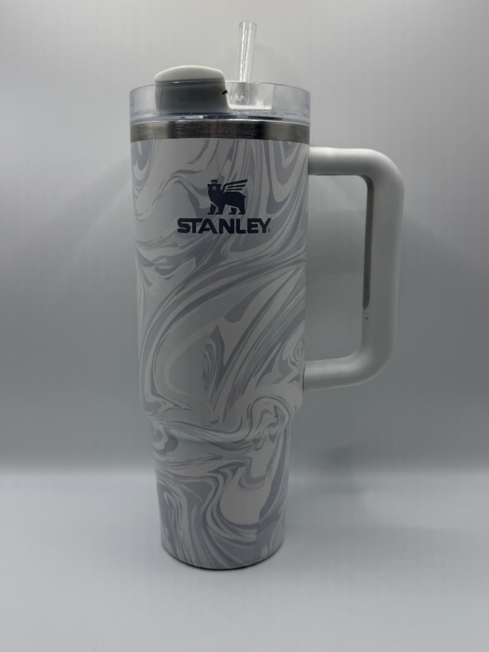 Stanley Quencher H2.0 30oz Polar Swirl White Gray Marble Tumbler Straw